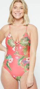 Tropical Print Lattice One Piece Bathing Suit